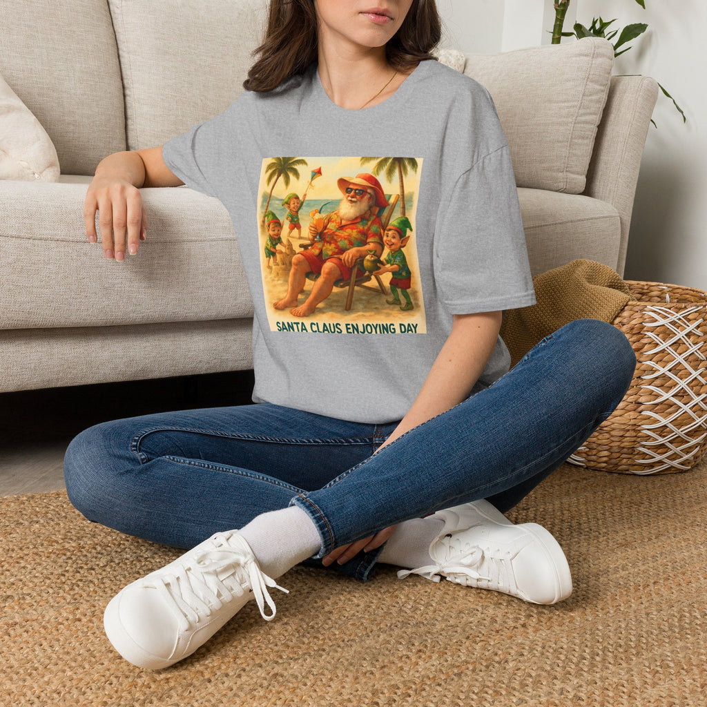 Santa Claus Enjoying Day T-Shirt – Retro Beach Holiday Tee