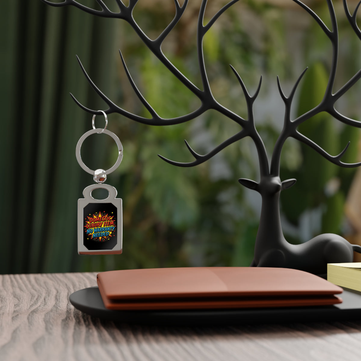 Metal Keyring — "Domestic Luxury Item, No Warranty Needed" Comic Design
