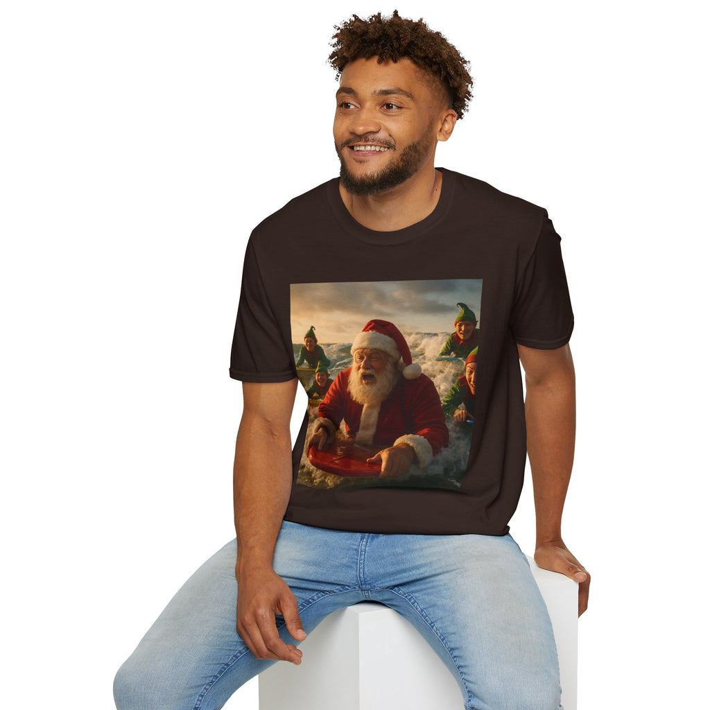 Santa Surfing T-Shirt — Funny Christmas Holiday Surf Santa Tee
