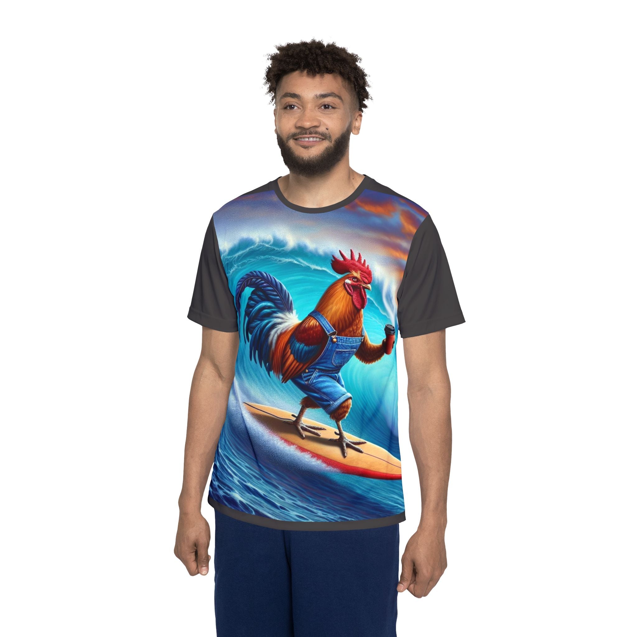 Rooster Surfing Jersey — Funny Surfing Rooster Athletic Tee
