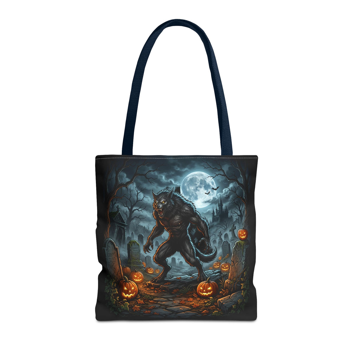 Halloween Werewolf Tote Bag – Spooky Graveyard Pumpkin Night Market Tote
