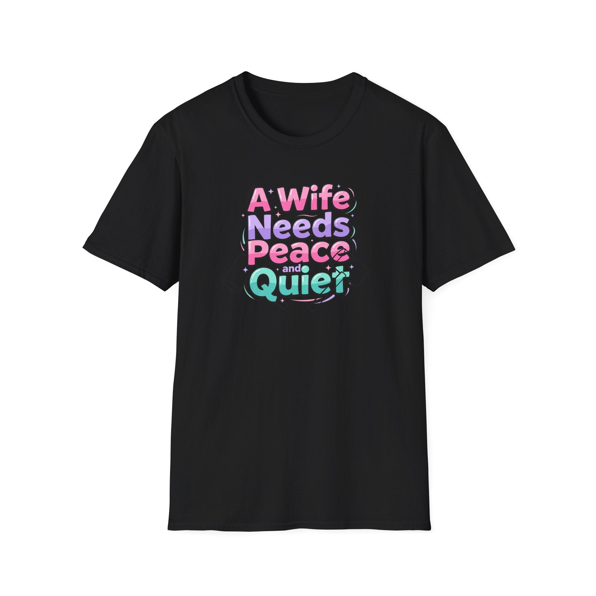 Womens T-Shirt “A Wife Needs Peace and Quiet” – Funny Retro Pastel Graphic Tee