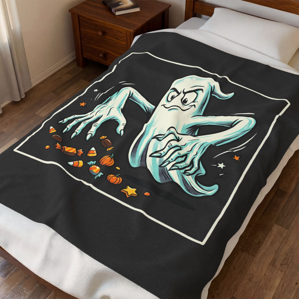 Candy Grabber Ghost Halloween Velveteen Plush Blanket