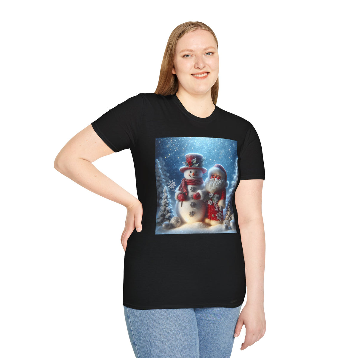 Christmas Santa & Snowman T-Shirt — Holiday Winter Scene Tee