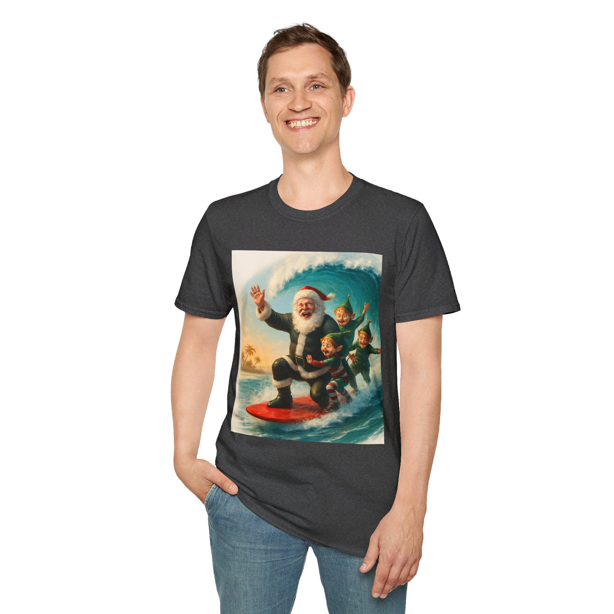 Santa Surfing T-Shirt — Retro Christmas Surfing Santa Tee