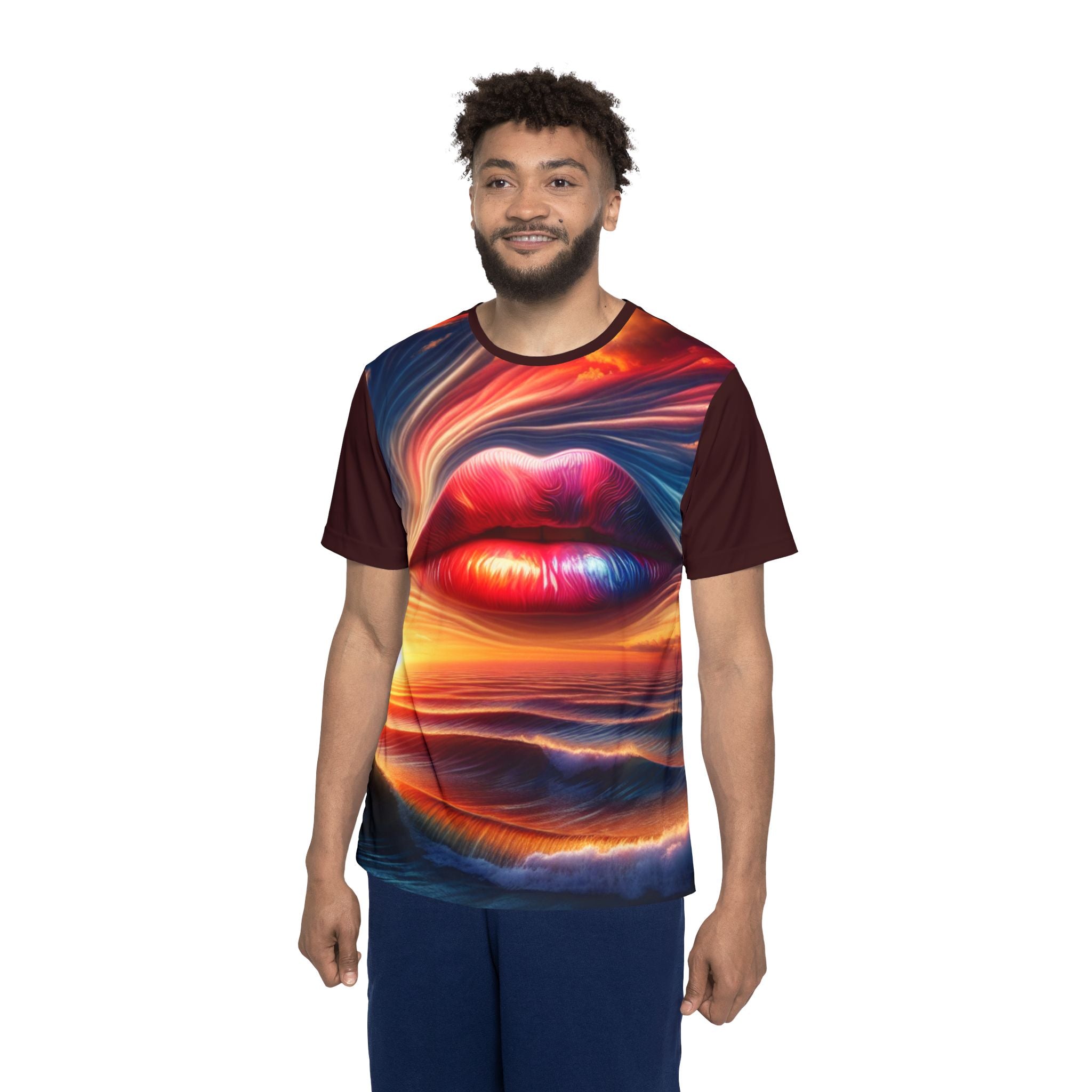 Men's All-Over Print Jersey — Vibrant Sunset Lips Graphic Sports Tee