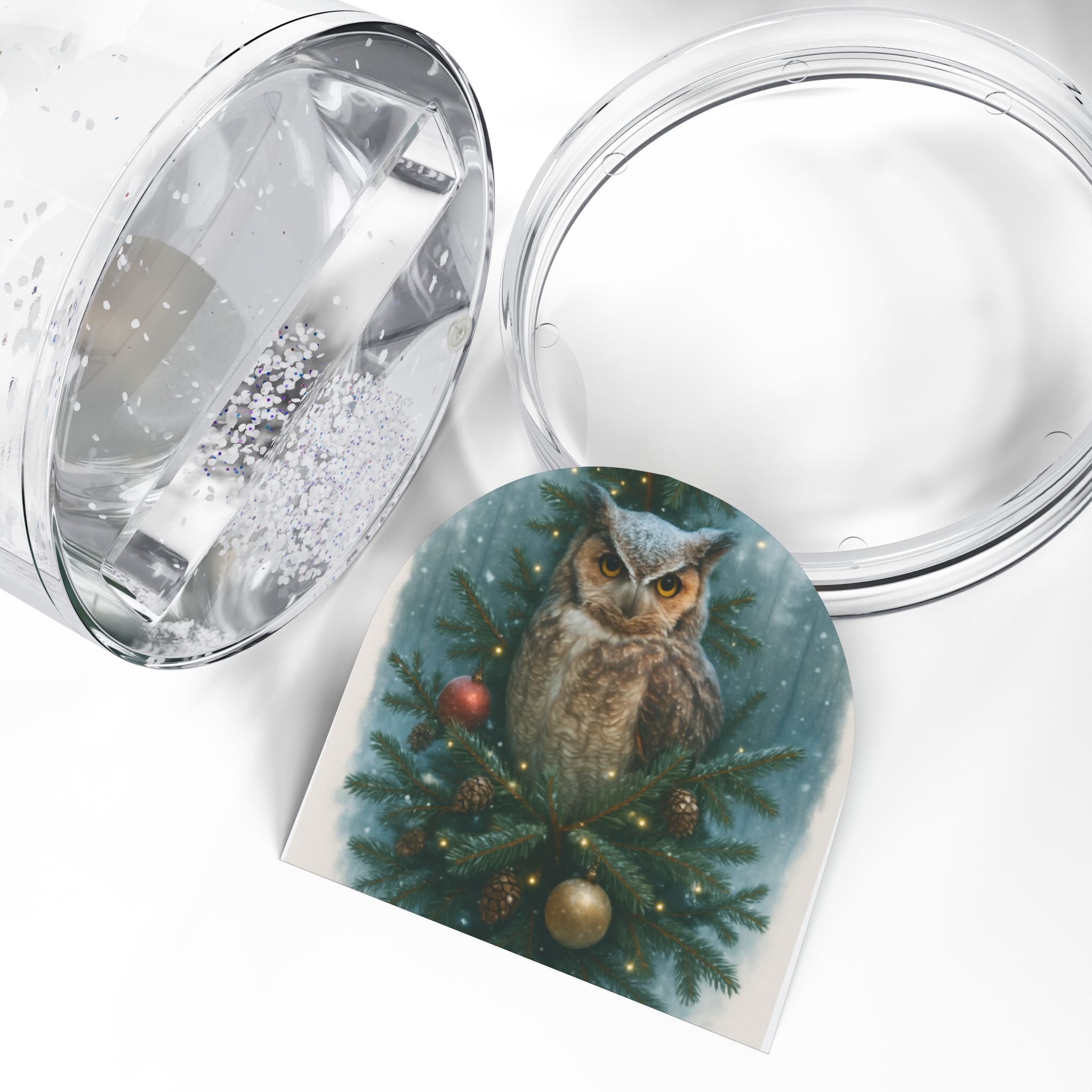 Owl in Christmas Tree Snow Globe — Festive Winter Home Decor Gift