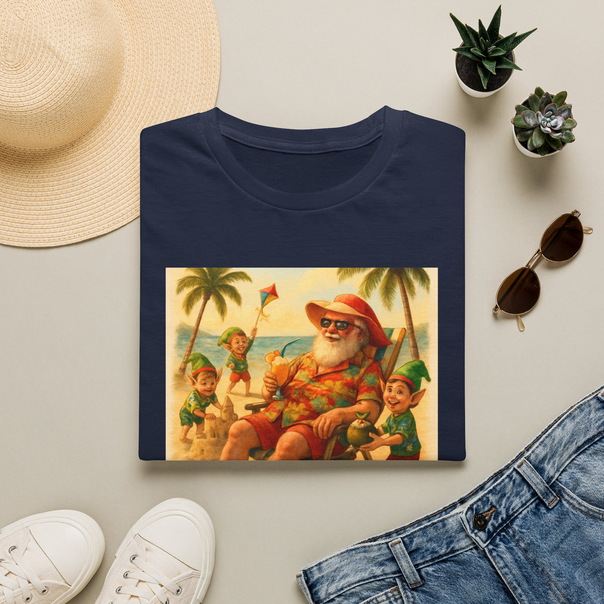 Santa Claus Enjoying Day T-Shirt – Retro Beach Holiday Tee