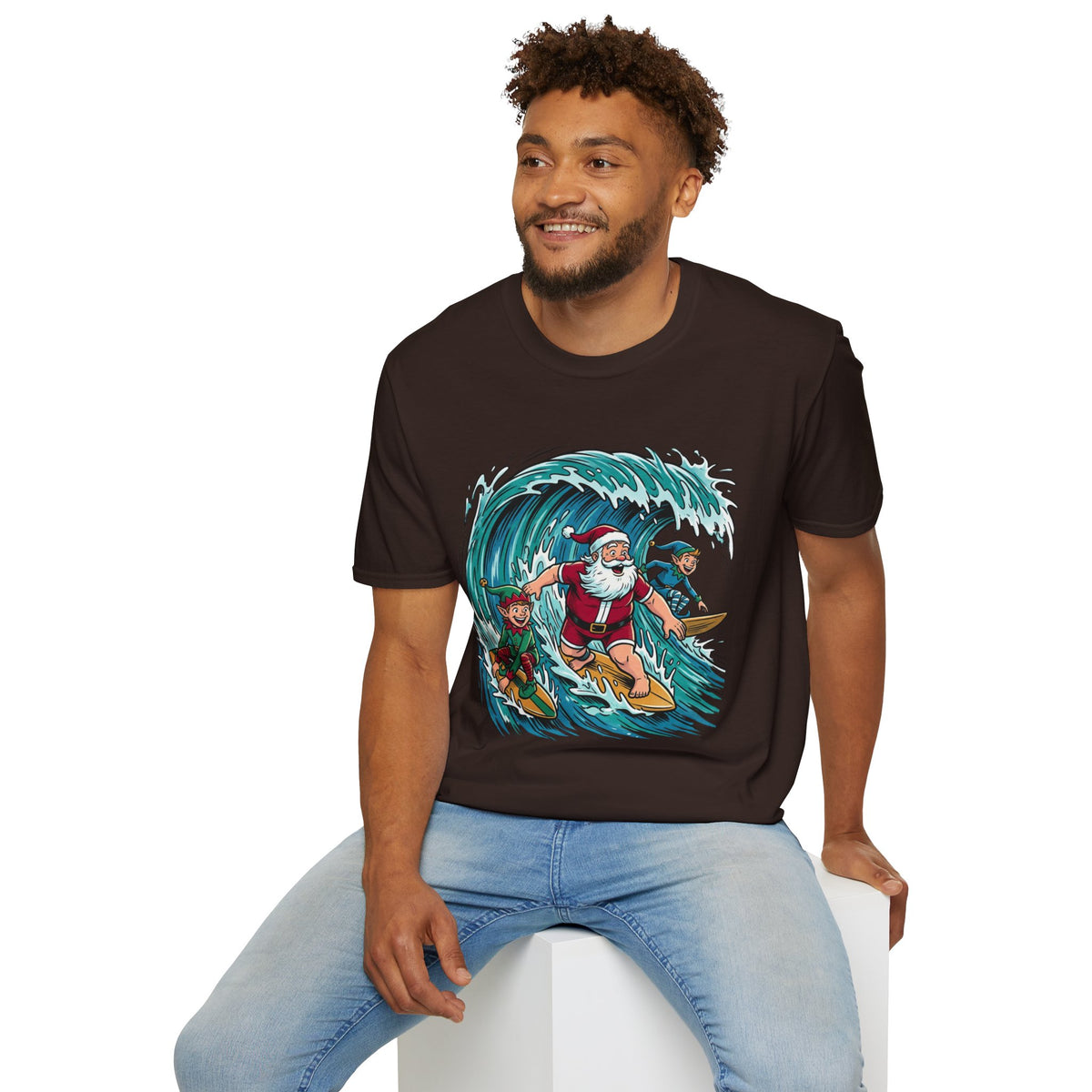 Surfing Santa T-Shirt — Christmas Beach Holiday Tee