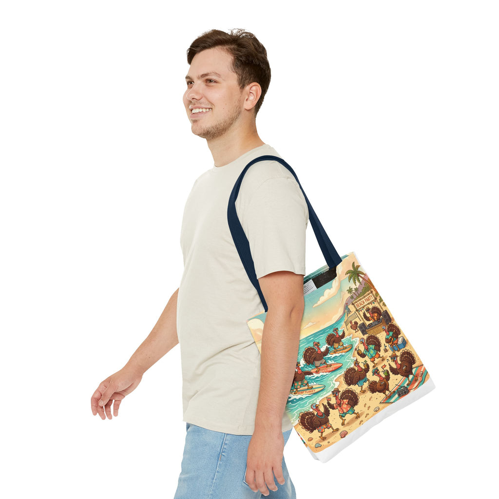Surfing Turkeys Beach Tote Bag – Funny Thanksgiving Summer Beach Tote