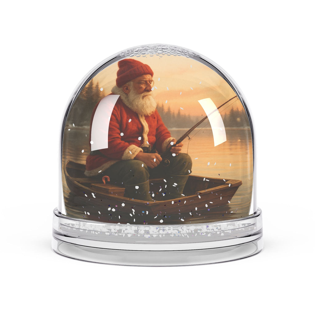 Santa Fishing Snow Globe — Rustic Holiday Decor
