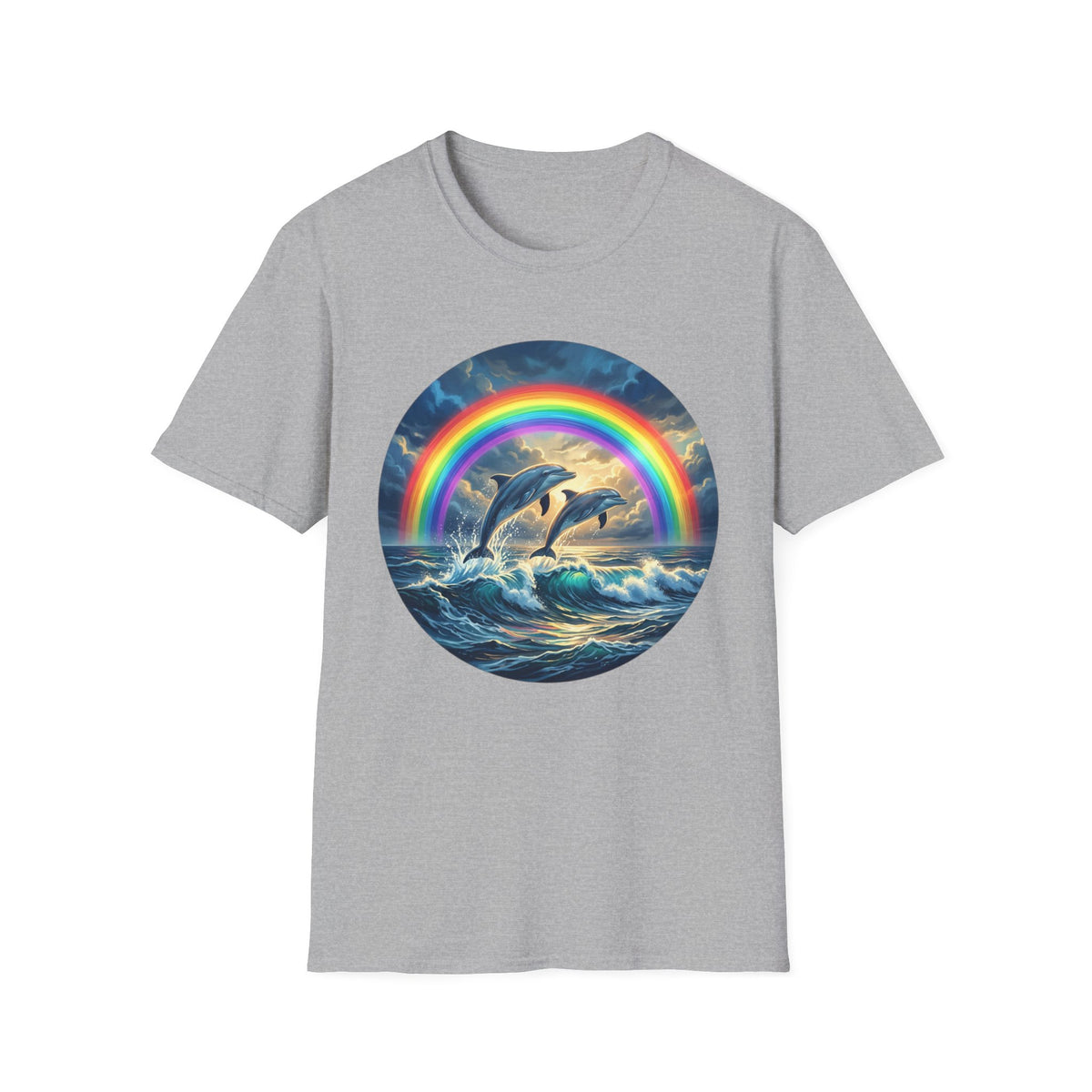 Dolphin Rainbow Wave T-Shirt — Ocean Sunset Graphic Tee