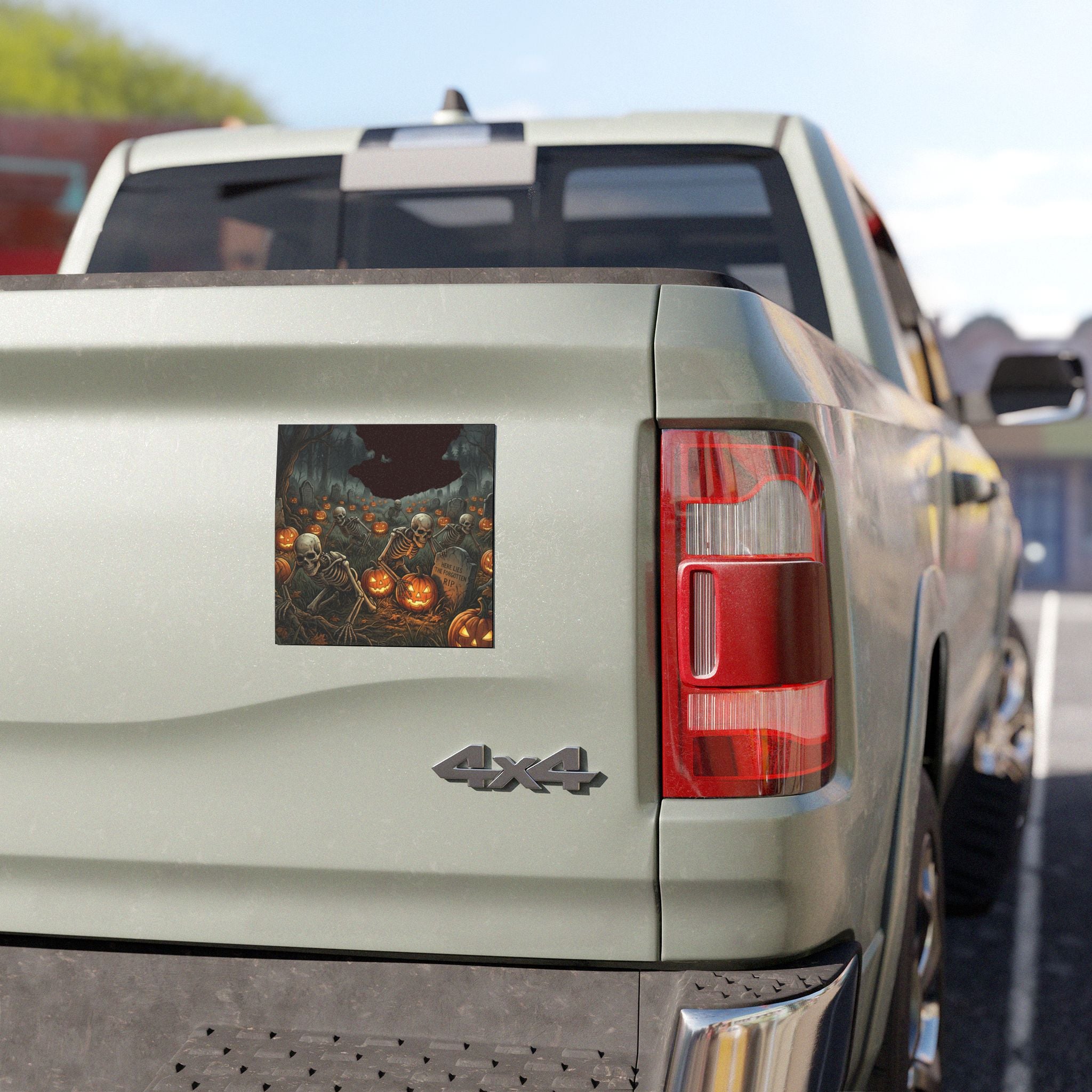 Halloween Skeleton Graveyard Car Magnet — Spooky Pumpkin & Tombstone Design