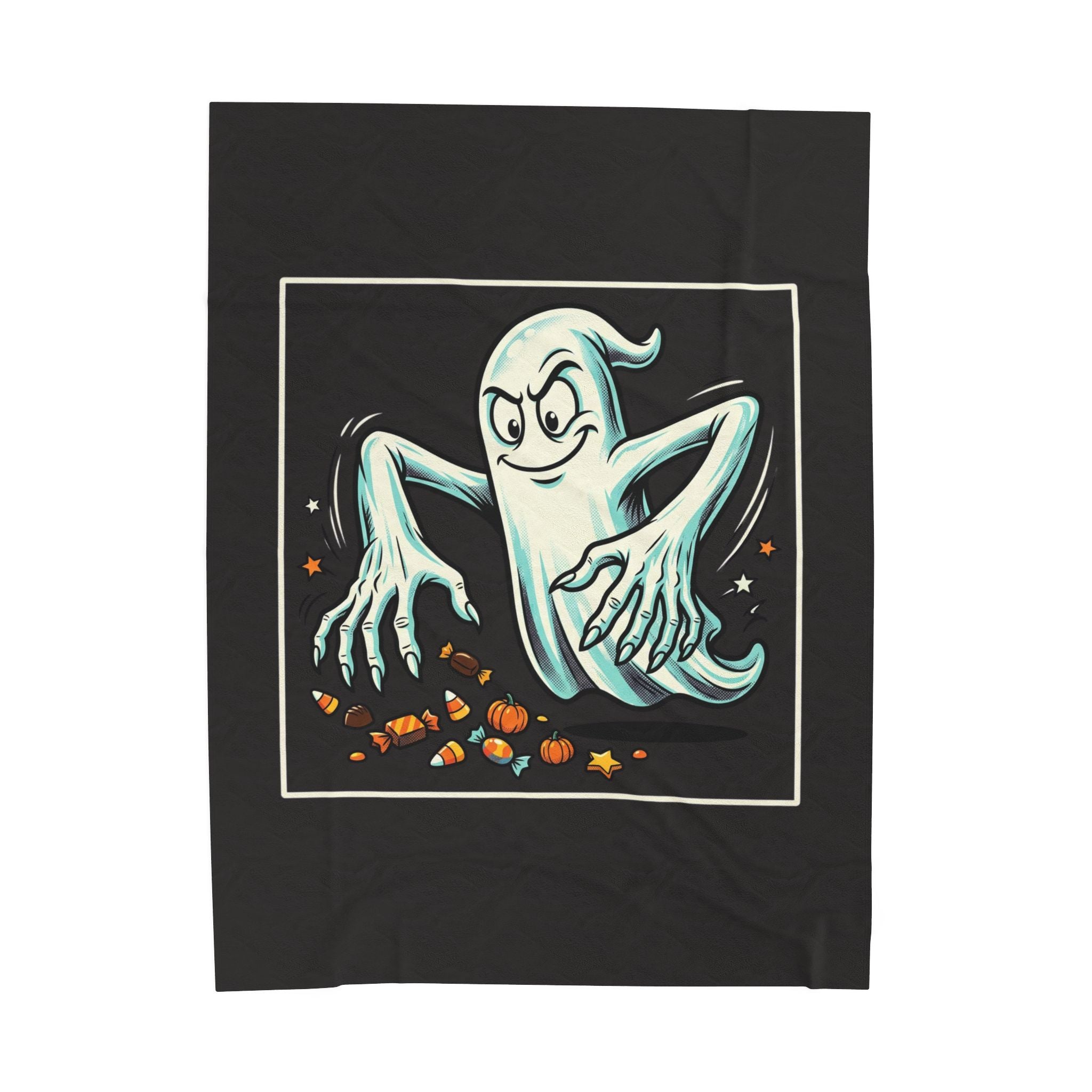 Candy Grabber Ghost Halloween Velveteen Plush Blanket