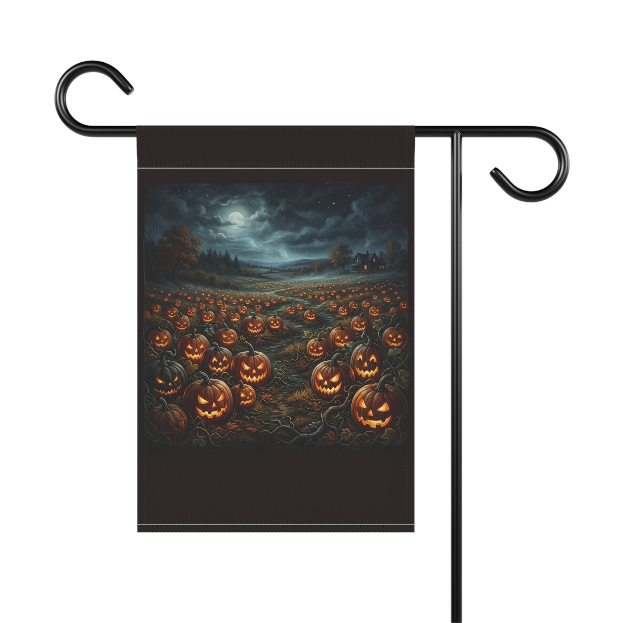 Halloween Jack-O'-Lantern Garden Flag — Spooky Moonlit Pumpkin Patch Banner