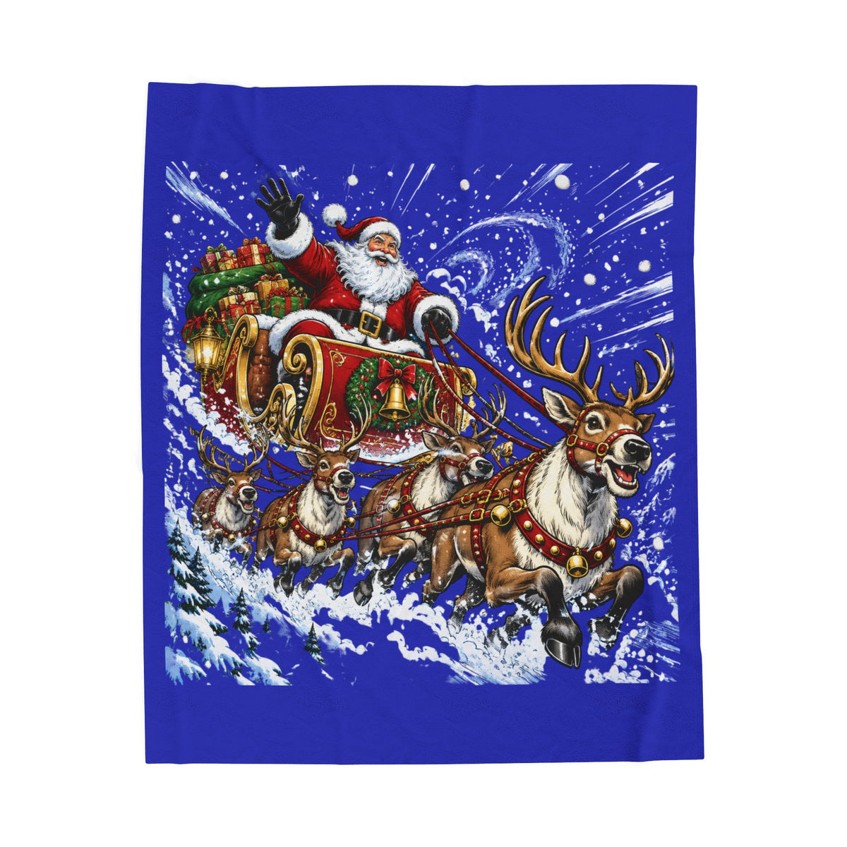Santa’s Sleigh Christmas Velveteen Plush Blanket