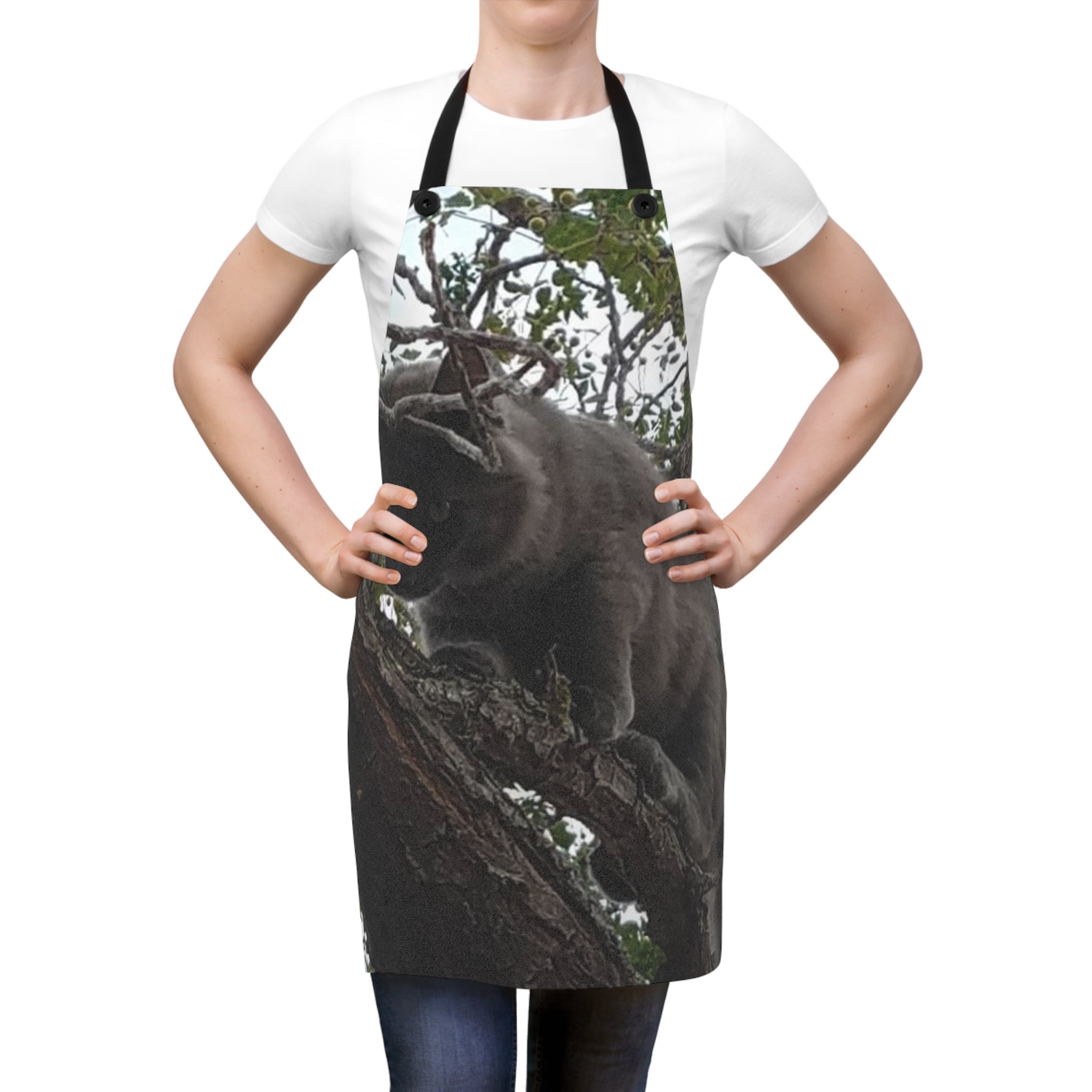 Gray Cat in Tree Apron - All-Over Print Cat Lover Cooking Apron