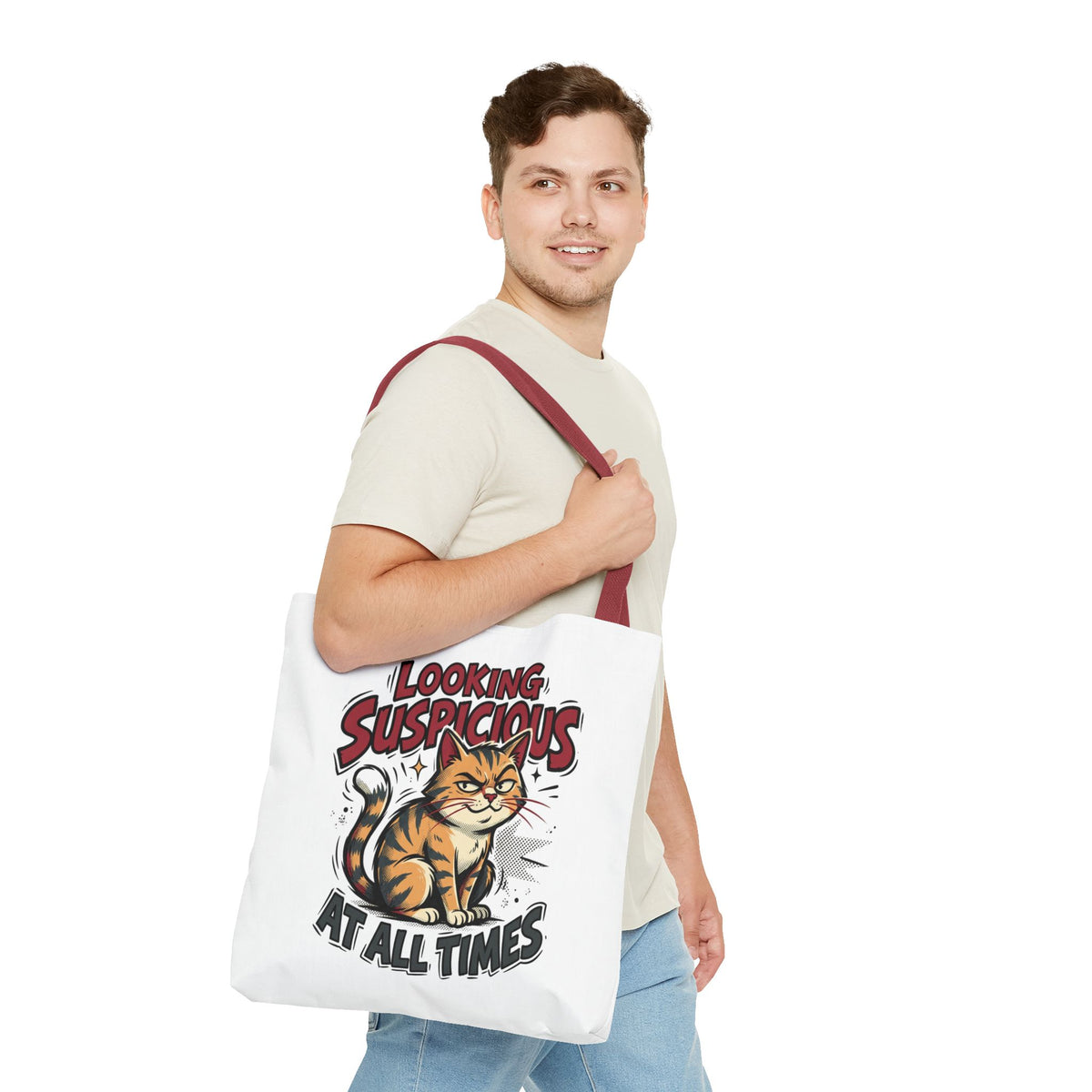Looking Suspicious Cat Tote Bag - Funny Cat Lover Canvas Shopper