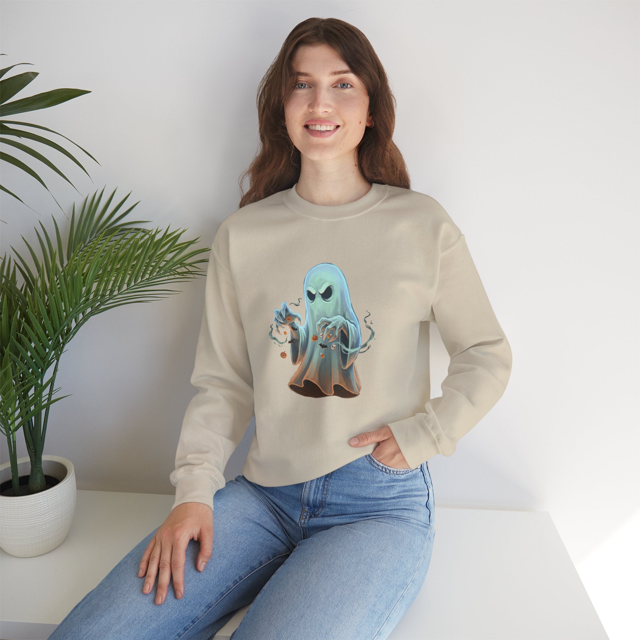 Grumpy Ghost Halloween Crewneck Sweatshirt
