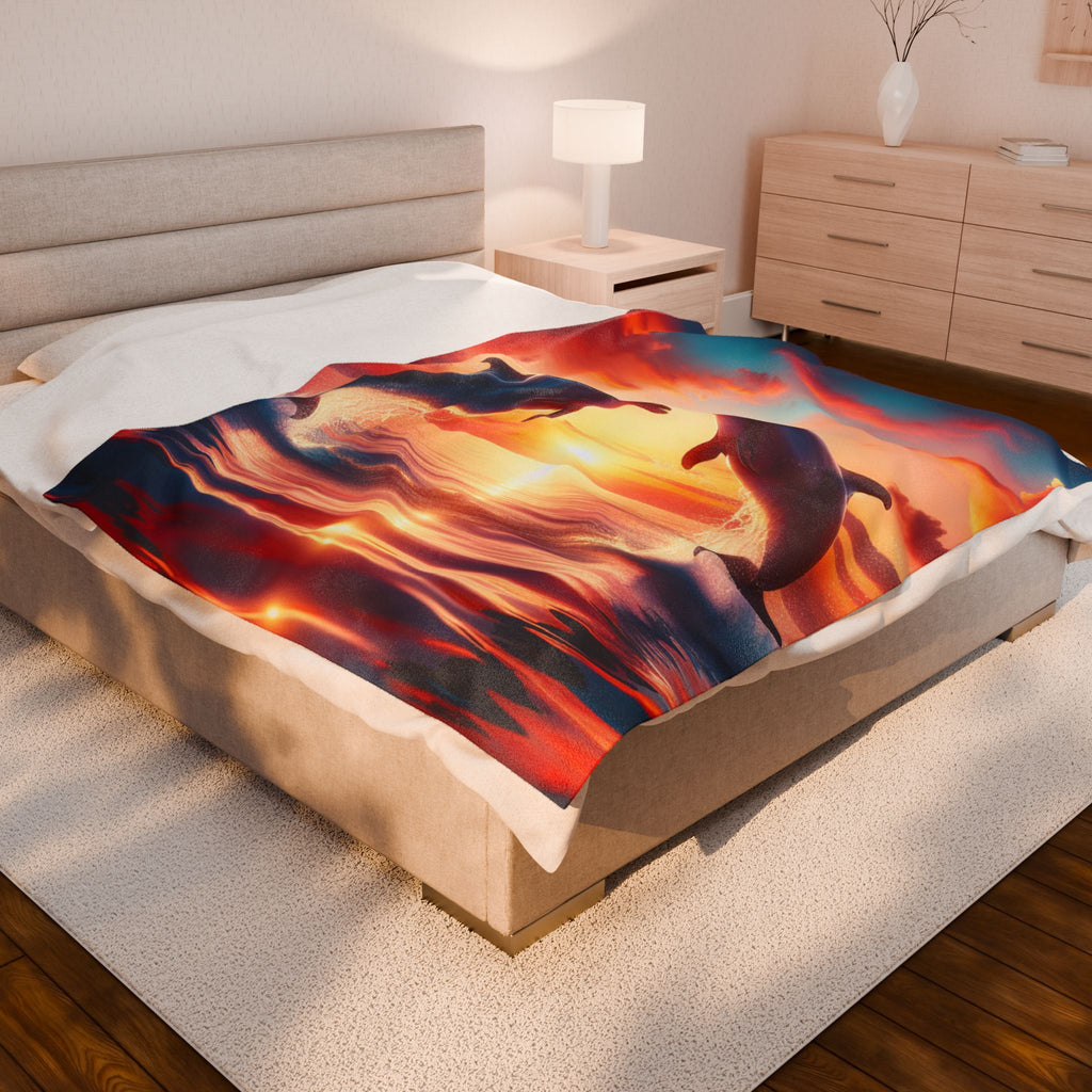 Velveteen Plush Blanket - Dolphins