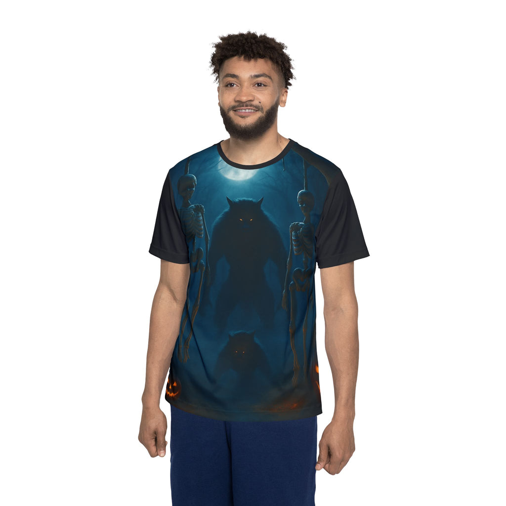 Men's Halloween Monster Jersey — Full‑Print Skeleton & Werewolf Night Tee