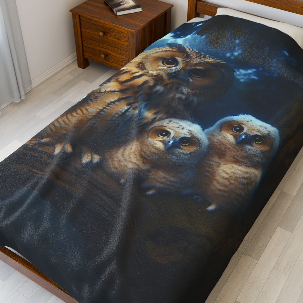 Velveteen Plush Blanket - Owl with Babies