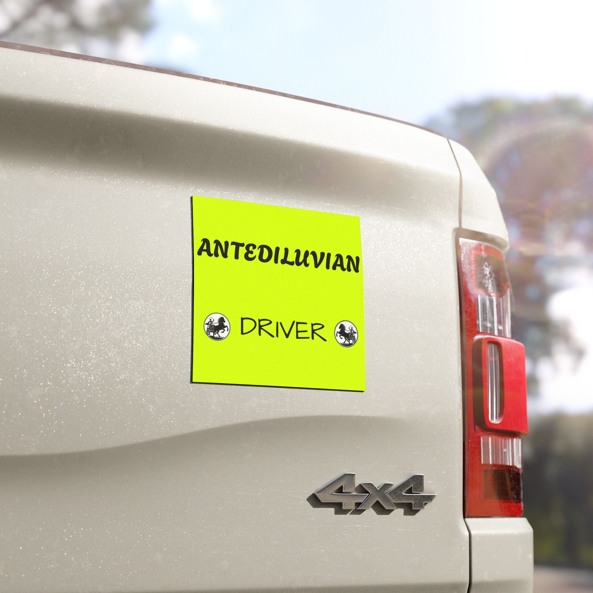 Antediluvian Driver Funny Slow & Steady Car Magnet – Yellow