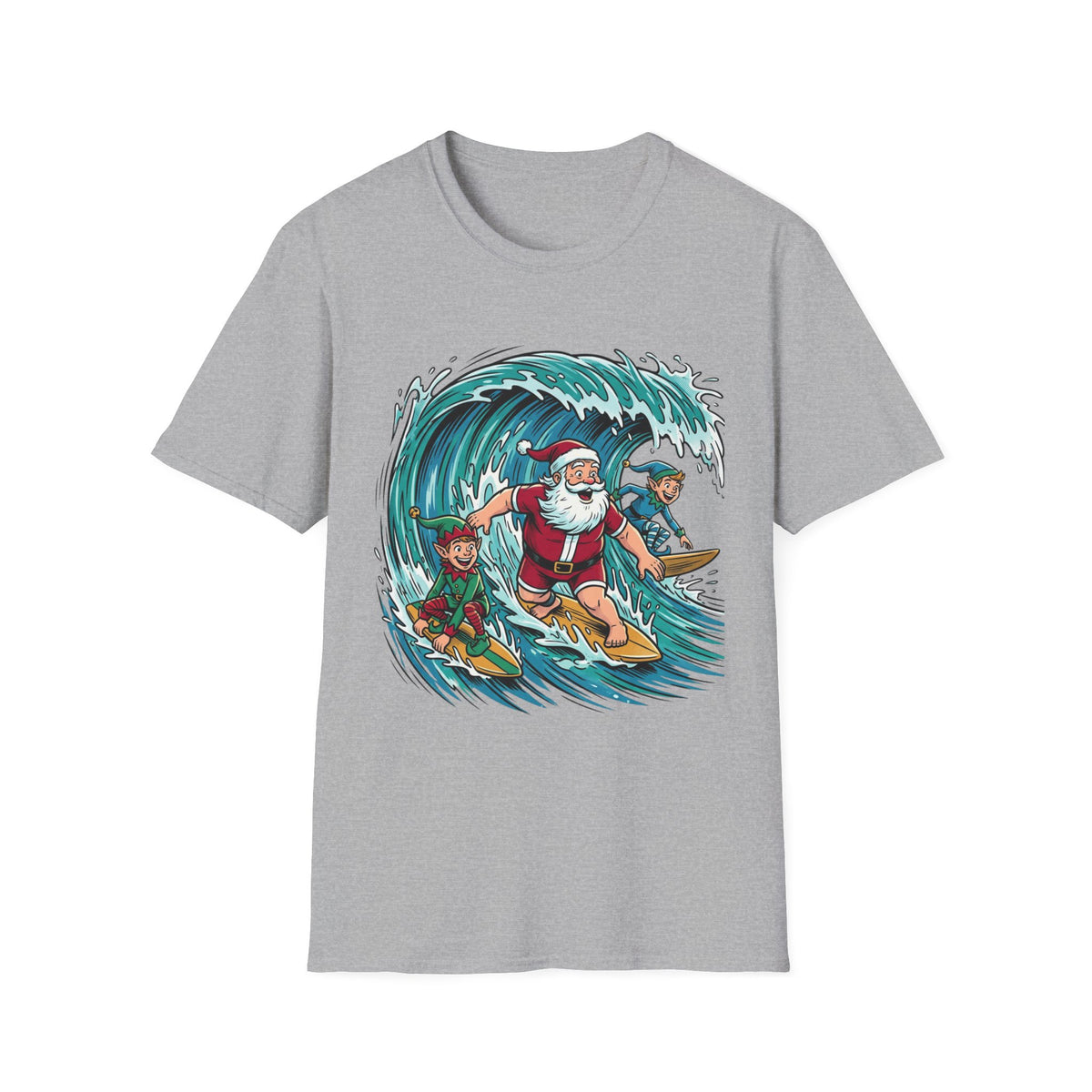 Surfing Santa T-Shirt — Christmas Beach Holiday Tee
