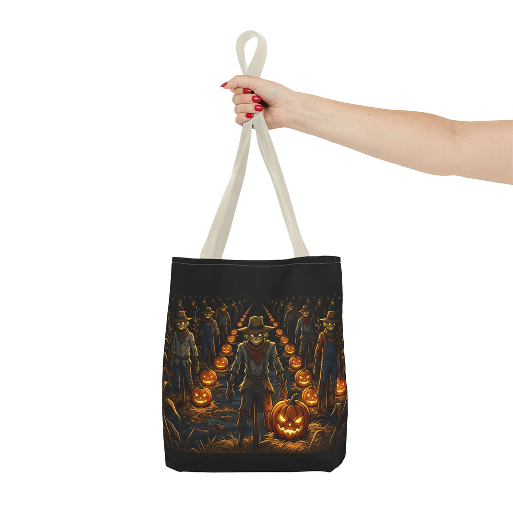 Halloween Scarecrow Parade Tote Bag – Spooky Pumpkin Field All-Over Print Tote