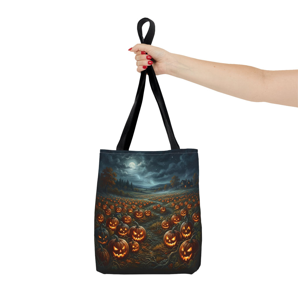 Halloween Pumpkin Field Tote Bag — Spooky Jack-O'-Lantern All-Over Print