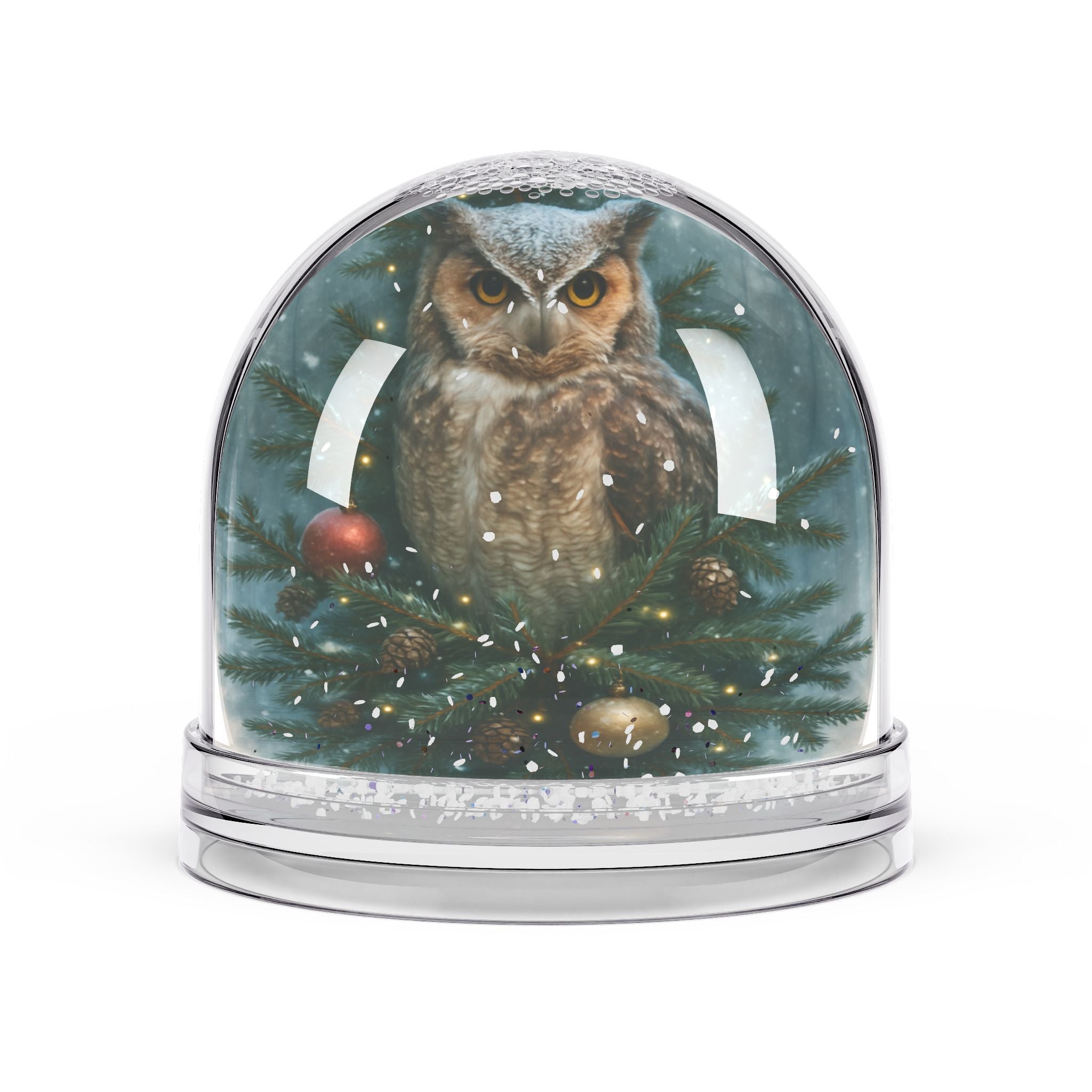 Owl in Christmas Tree Snow Globe — Festive Winter Home Decor Gift