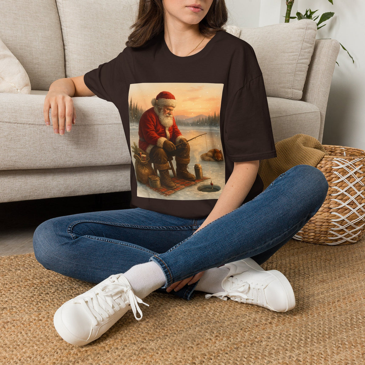 Santa Fishing Christmas T-Shirt