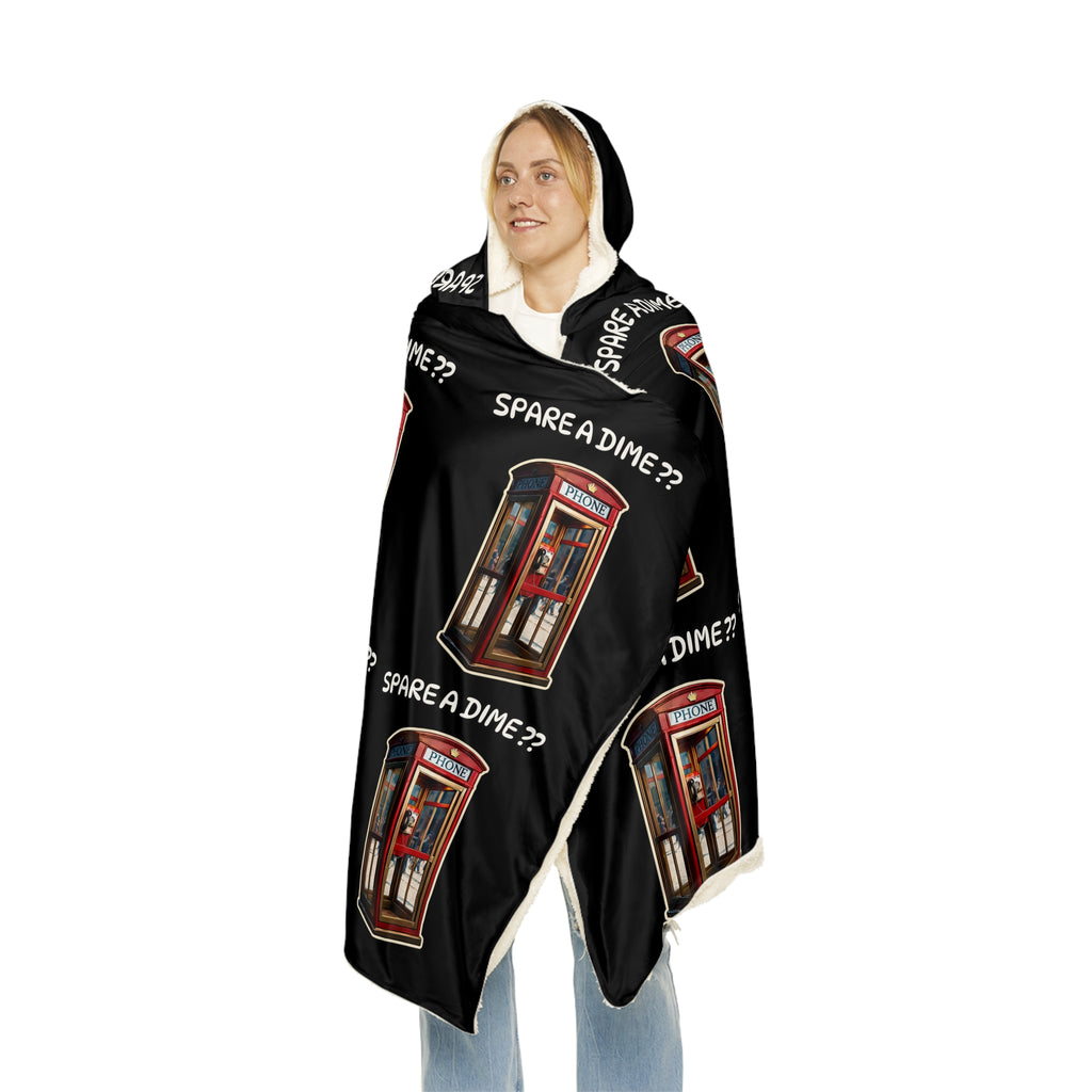 Hooded Blanket — 'Spare a Dime?' Vintage Phone Booth Snuggle Blanket