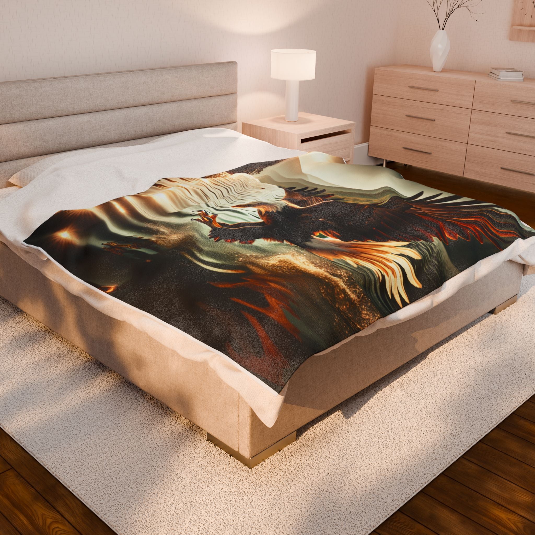 Velveteen Plush Blanket - Eagle in Flight Hunting