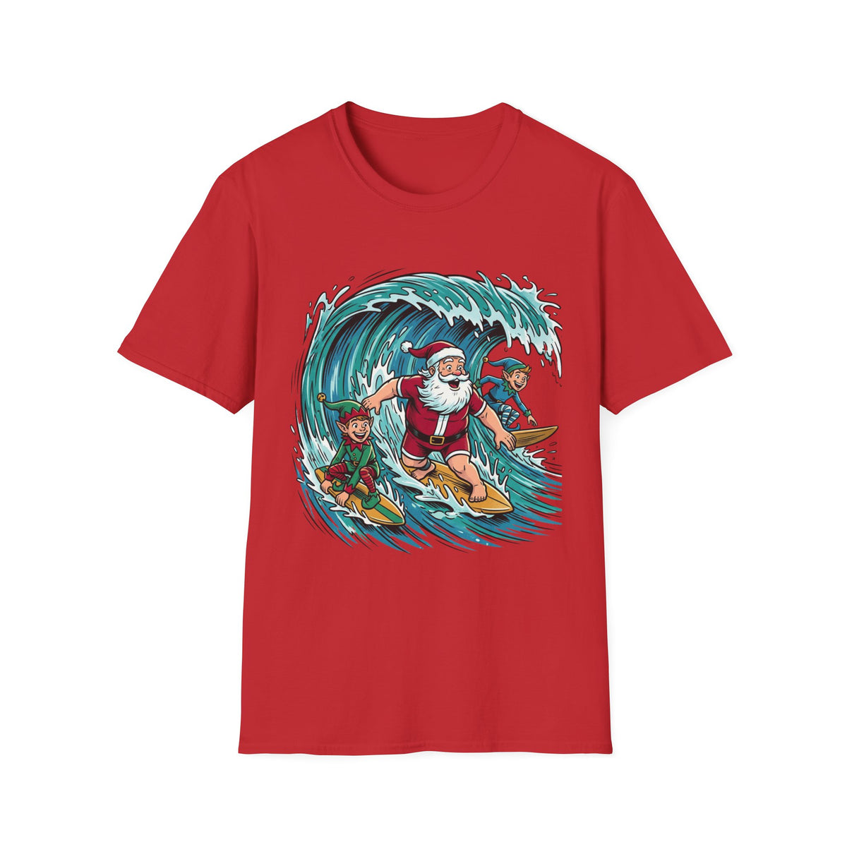 Surfing Santa T-Shirt — Christmas Beach Holiday Tee