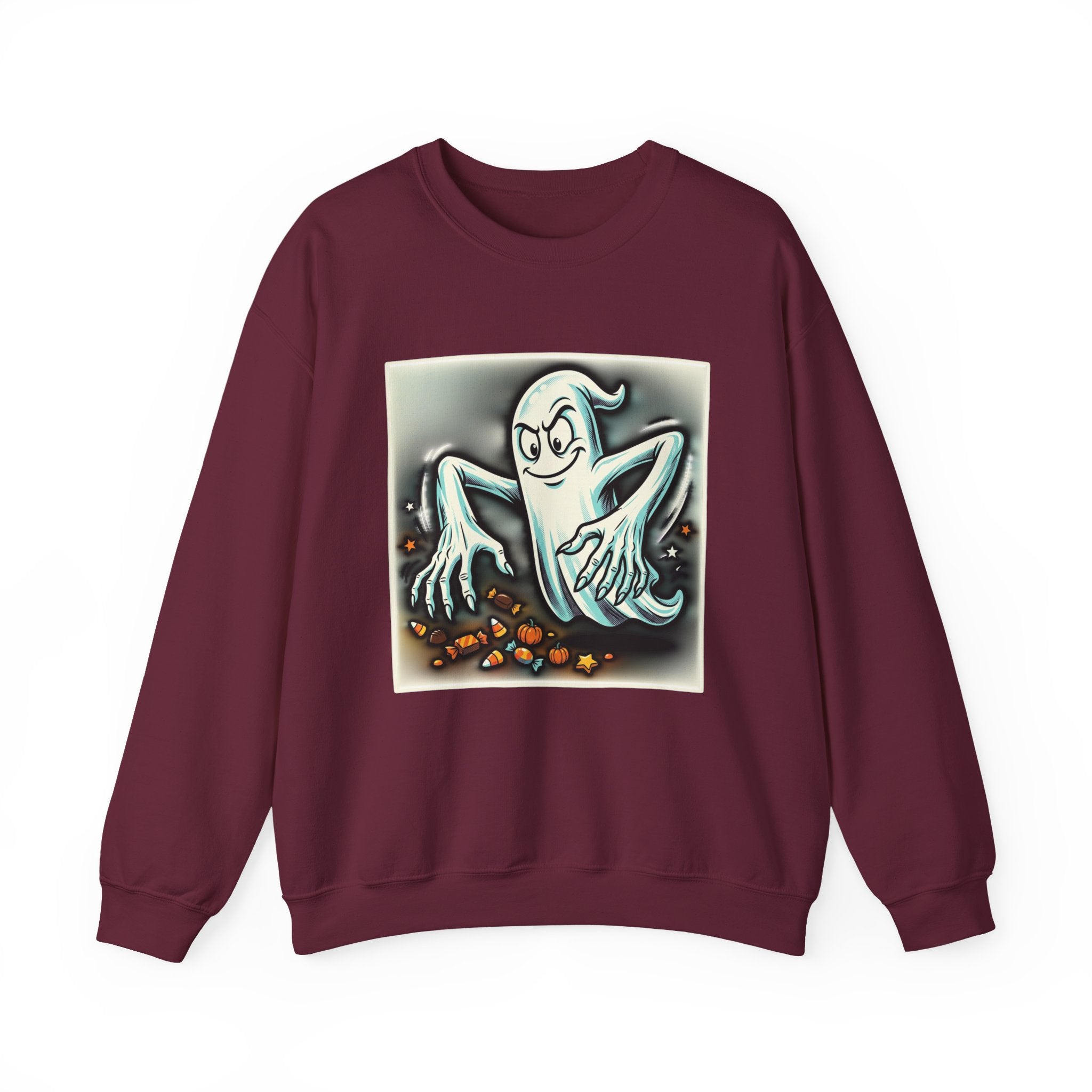 Candy Ghost Halloween Crewneck Sweatshirt — Retro Spooky Ghost with Candy Corn