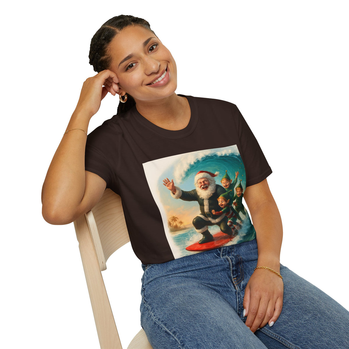 Santa Surfing T-Shirt — Retro Christmas Surfing Santa Tee