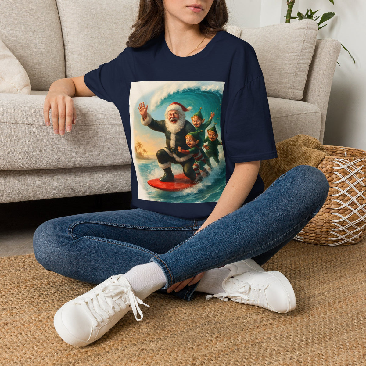 Santa Surfing T-Shirt — Retro Christmas Surfing Santa Tee
