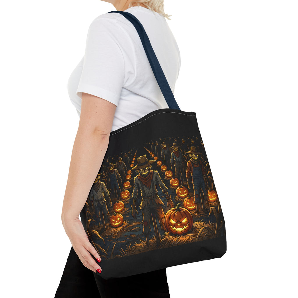 Halloween Scarecrow Parade Tote Bag – Spooky Pumpkin Field All-Over Print Tote