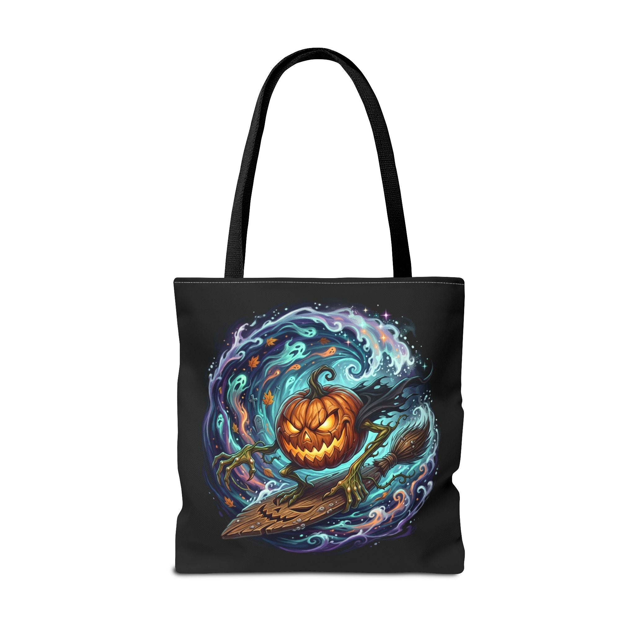 Halloween Surfing Pumpkin Tote Bag — Spooky Jack-o'-Lantern Beach Wave Tote