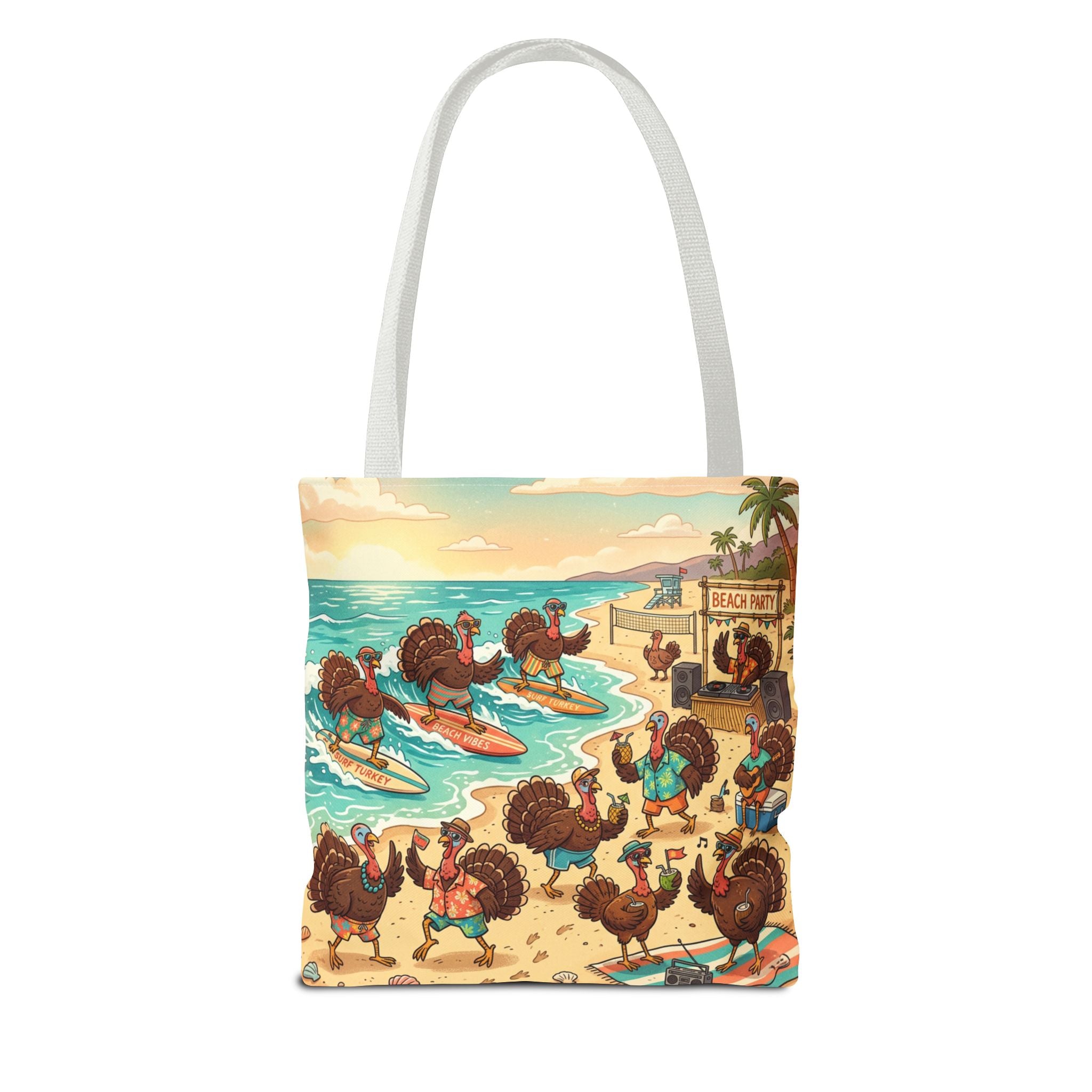 Surfing Turkeys Beach Tote Bag – Funny Thanksgiving Summer Beach Tote