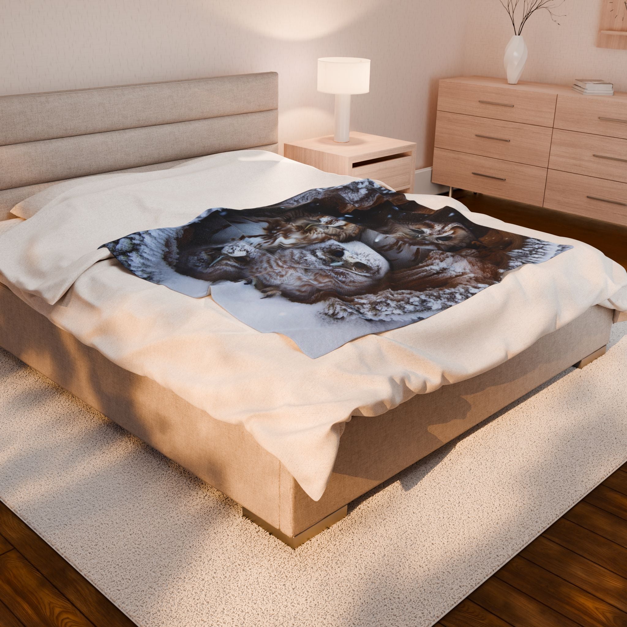Velveteen Plush Blanket - Owls