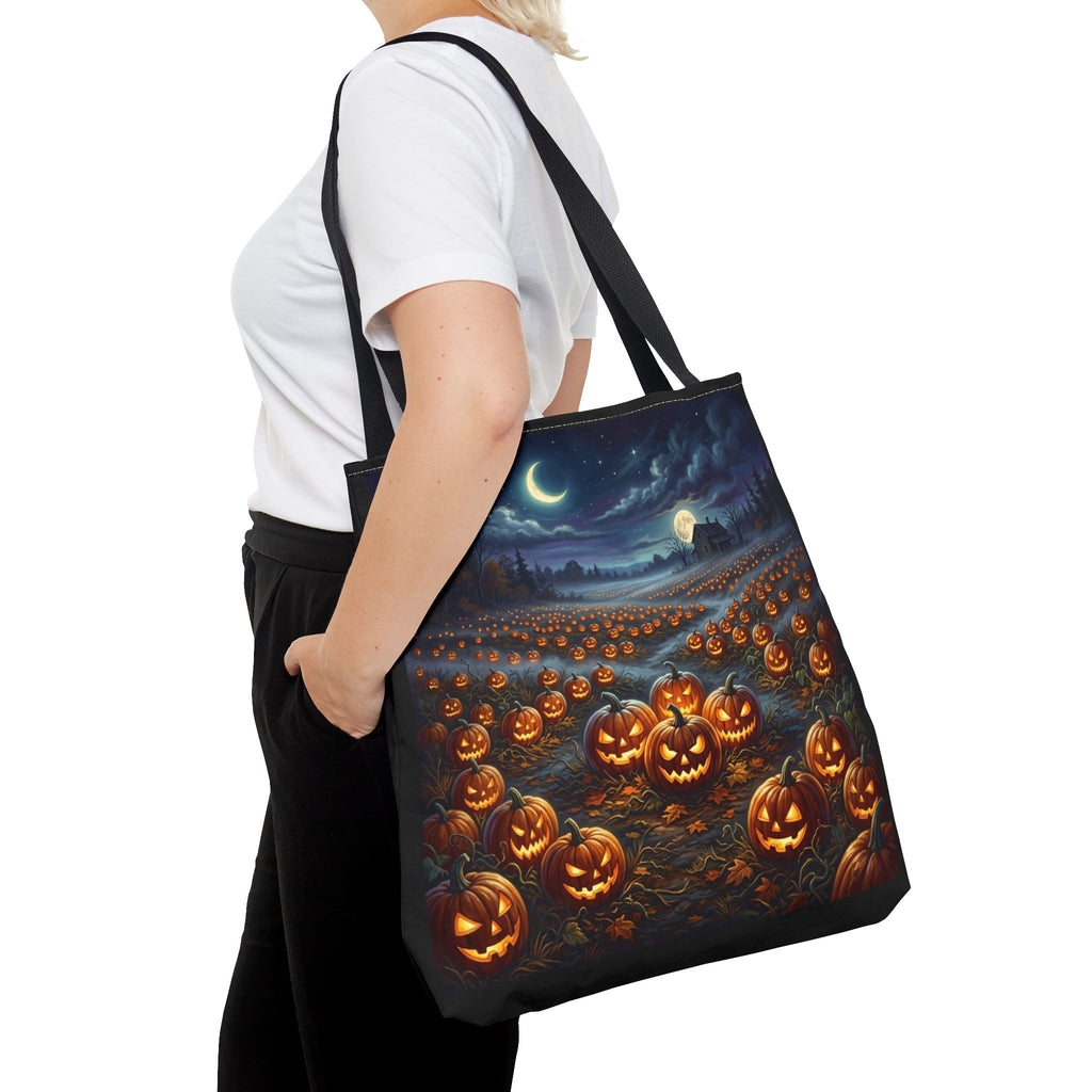 Halloween Pumpkin Patch Tote Bag — Spooky Night Jack-O'-Lantern Canvas Tote