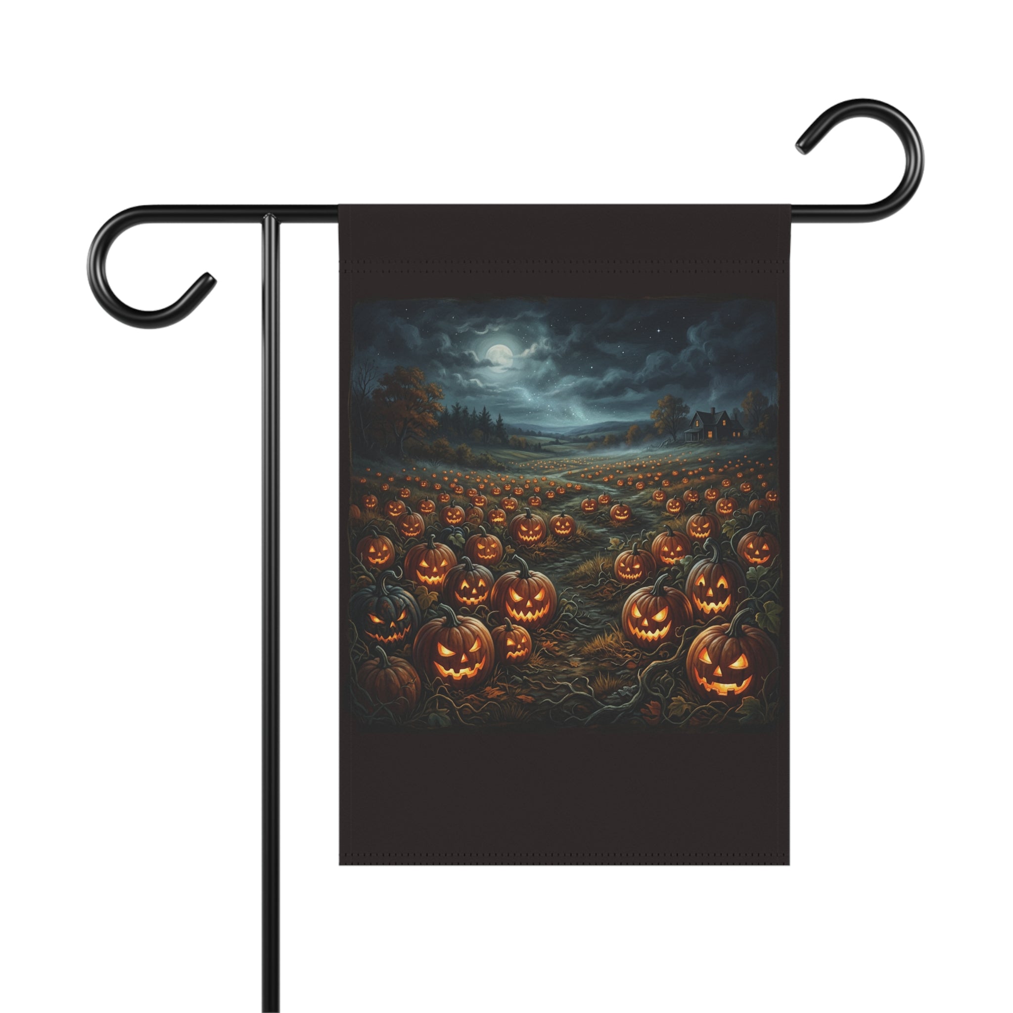 Halloween Jack-O'-Lantern Garden Flag — Spooky Moonlit Pumpkin Patch Banner