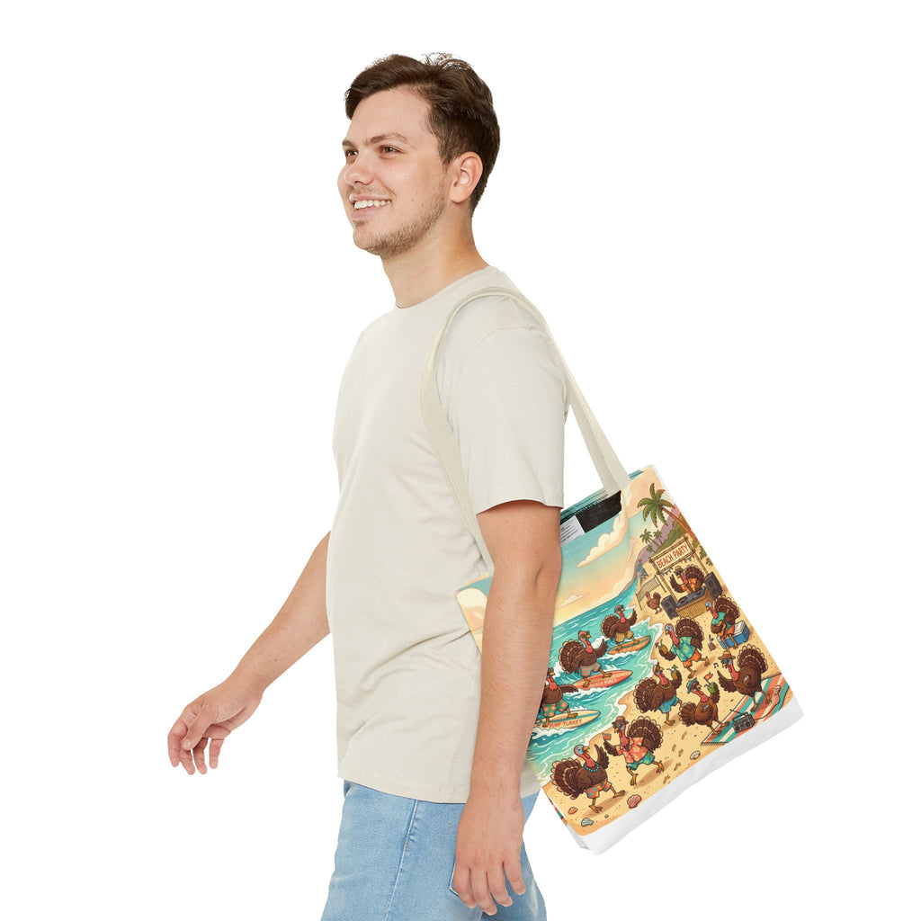 Surfing Turkeys Beach Tote Bag – Funny Thanksgiving Summer Beach Tote