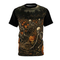 Halloween Skeleton Pumpkin Tee — Spooky Graveyard All-Over Print Shirt