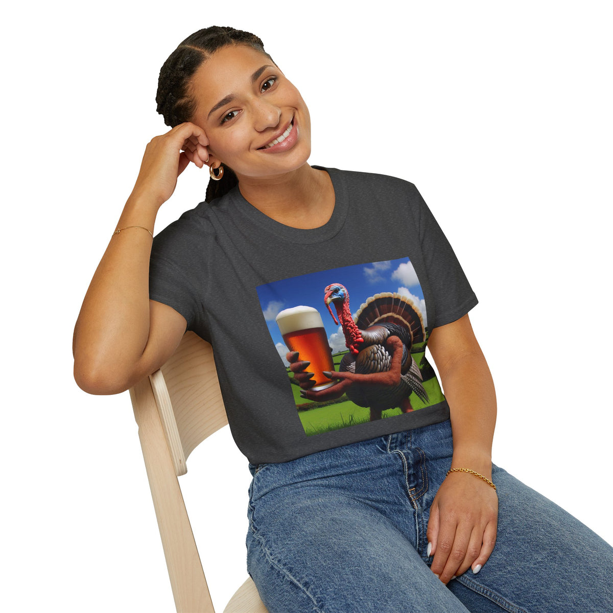 Thankful Turkey Beer T-Shirt — Funny Thanksgiving Turkey Holding Pint Tee