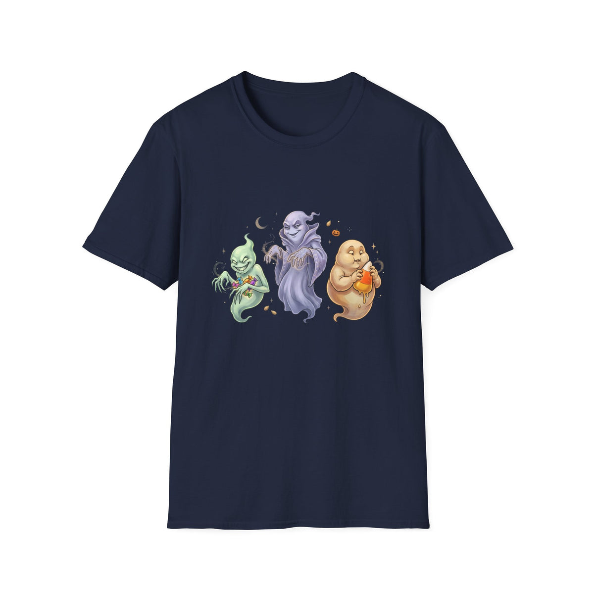 Three Quirky Ghosts Halloween Unisex Softstyle T-Shirt