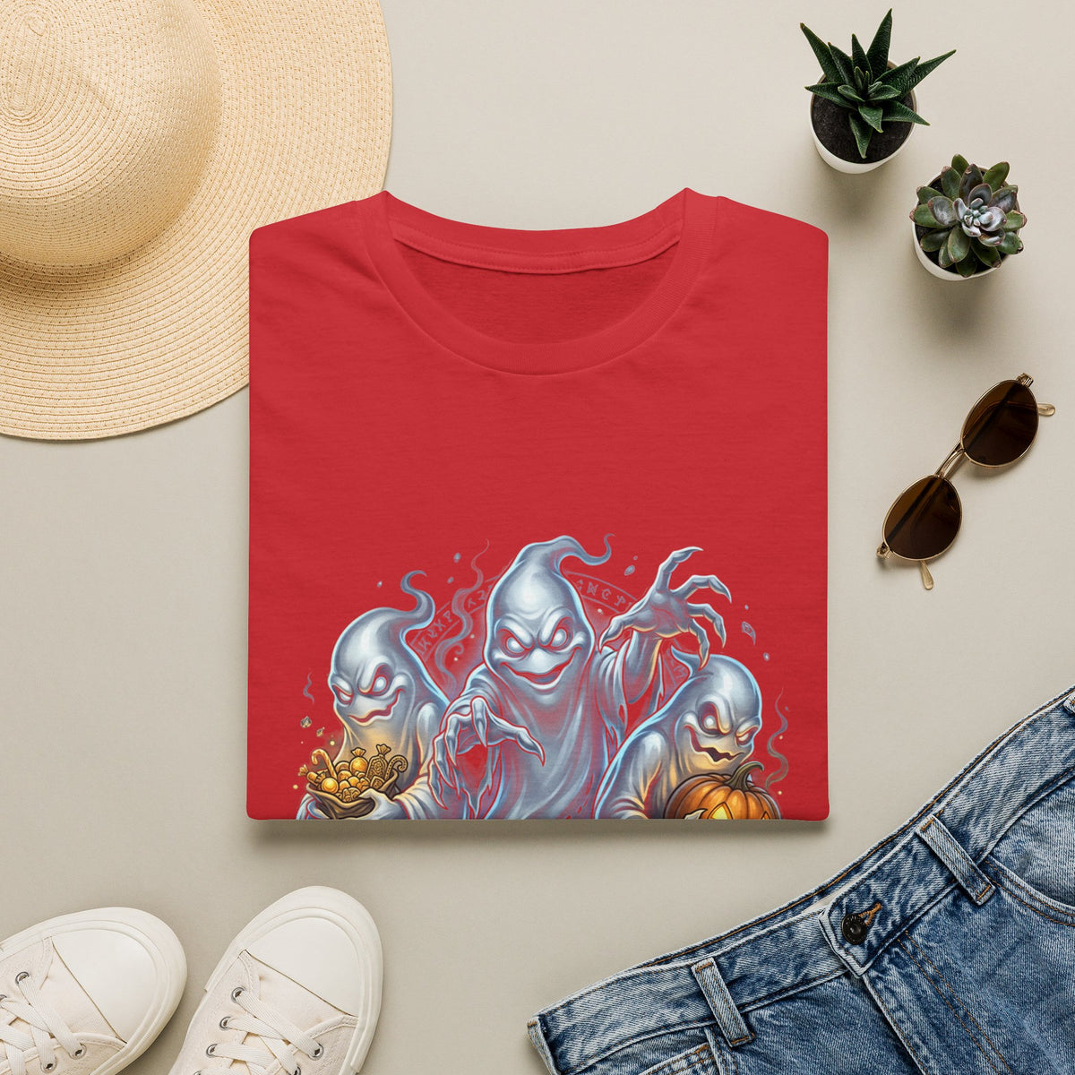 Three Menacing Ghosts Halloween Unisex Softstyle T-Shirt