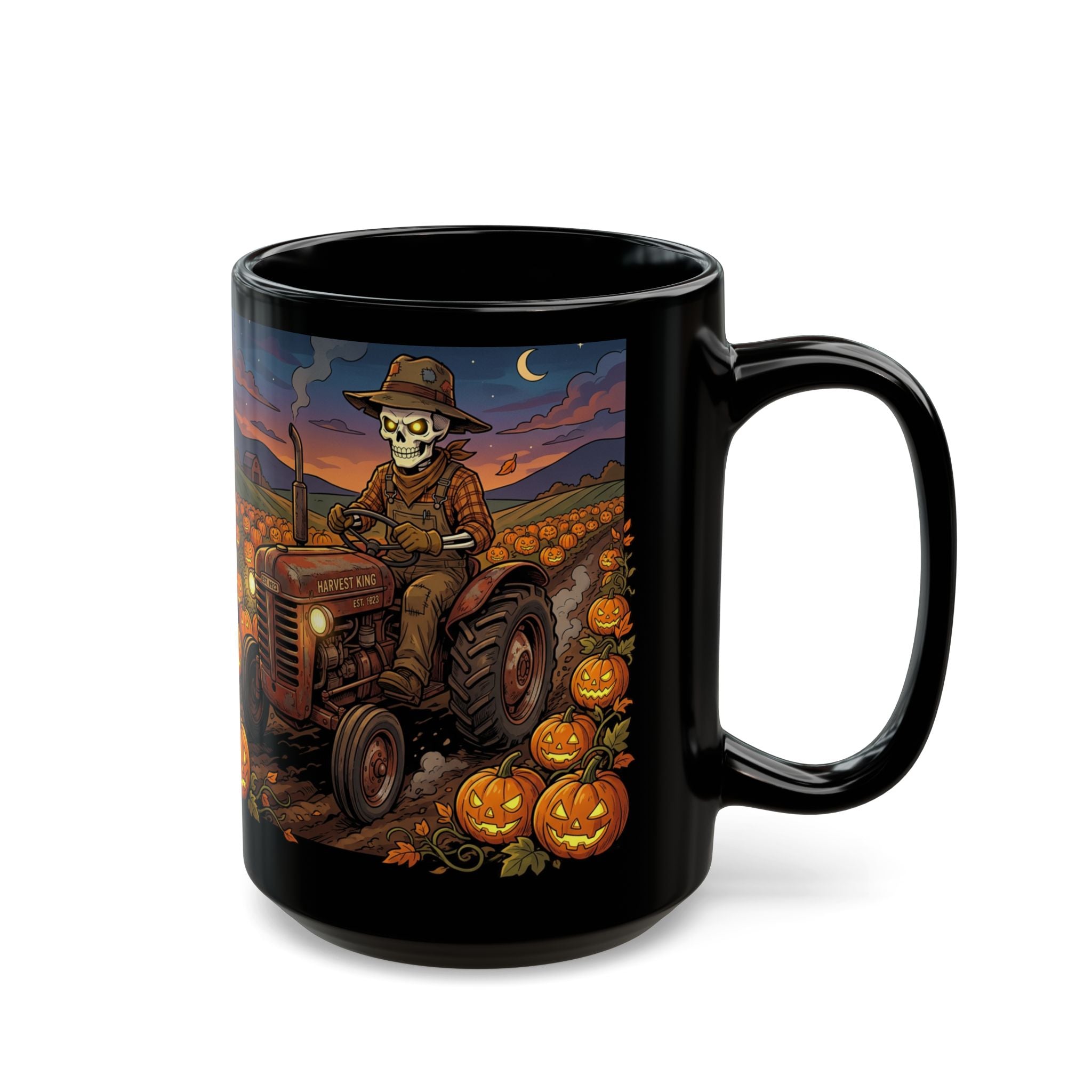 Halloween Pumpkin Patch Skeleton Mug — Spooky Farm Coffee Cup (11oz/15oz)
